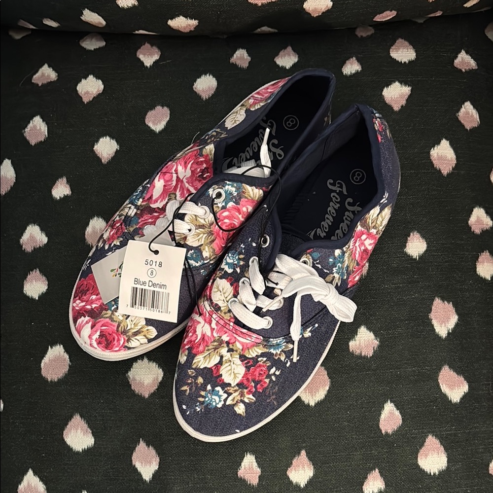 Blue Floral Women's Sneakers